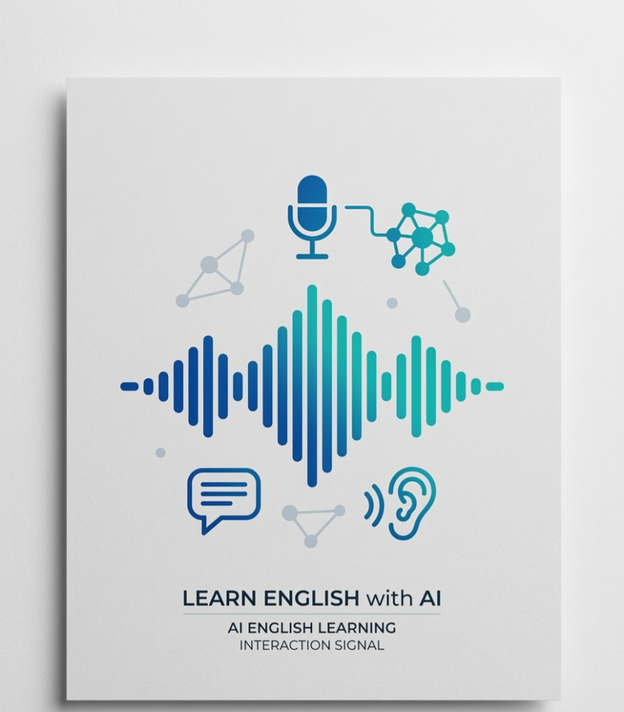 A minimalist vector-style graphic of a digital sound wave, symbolizing AI English tutoring interaction.