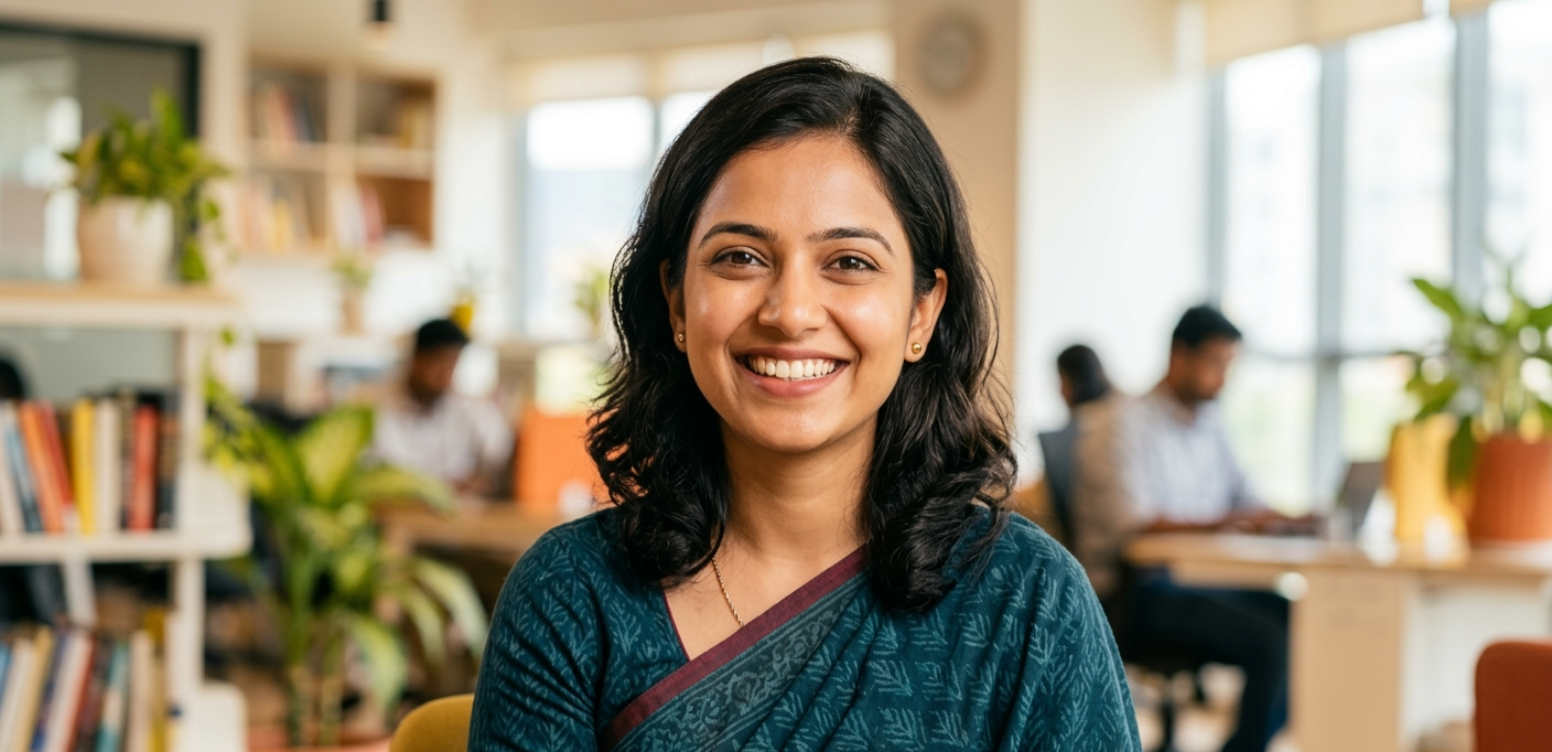 A happy nursing professional who improved her English speaking skills using an AI Telegram bot.