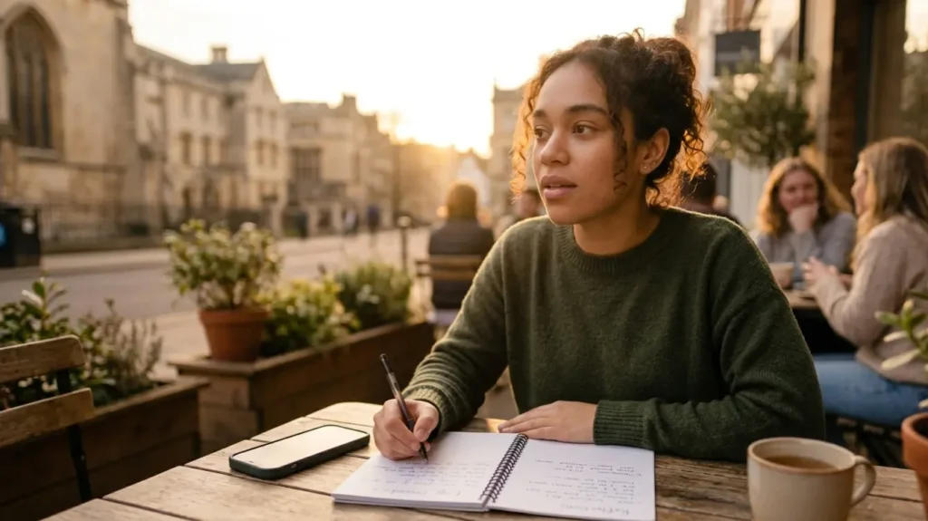 Person thinking carefully before speaking English, representing the gap between knowing and speaking